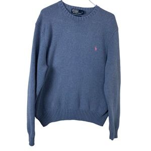 Vintage 90s Polo Ralph Lauren Knit Crewneck Sweater XL Blue Vtg Blue Tag Pima